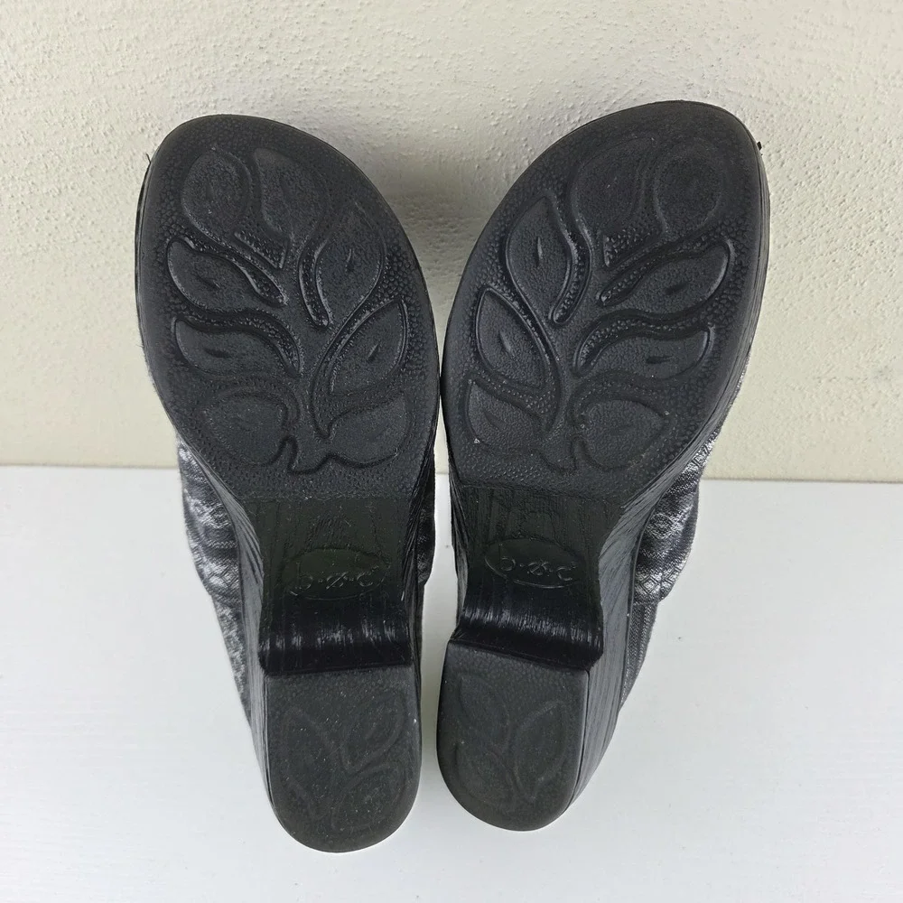 Born B.O.C. Gray/Black Slip On Fabric Clogs Heels Mules Women's Size 8 M